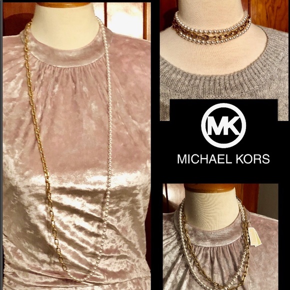MICHAEL KORS MULTI LENGTH PEARL GOLD LINK CHAIN - Picture 6 of 6